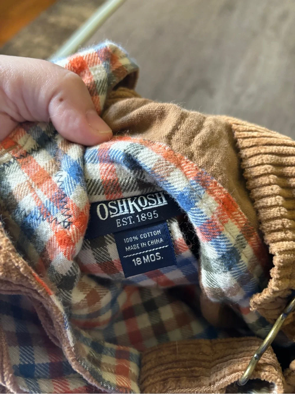 Vintage 2000s Y2K Oshkosh B’Gosh Vestbak Overalls Bibs Tan Corduroy Plaid NWT